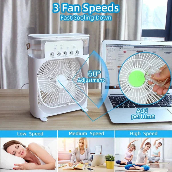 3 In 1 Mini Portable USB AC Fan Humidifier & LED Water Lamp